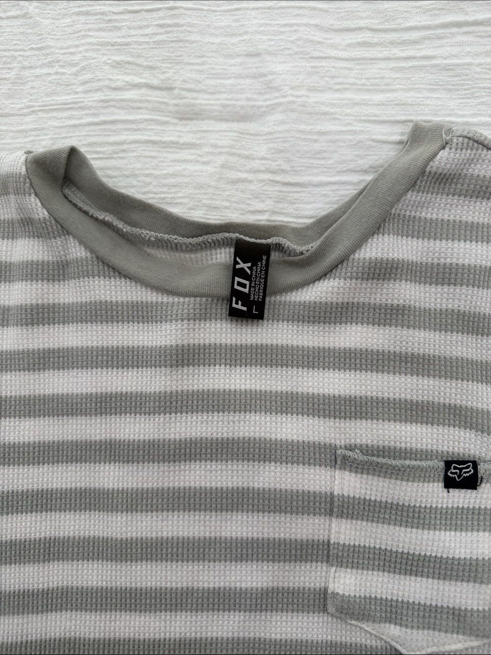 Fox Striped Short-Sleeve Pocket Tee - Gray & White - Picture 3 of 4